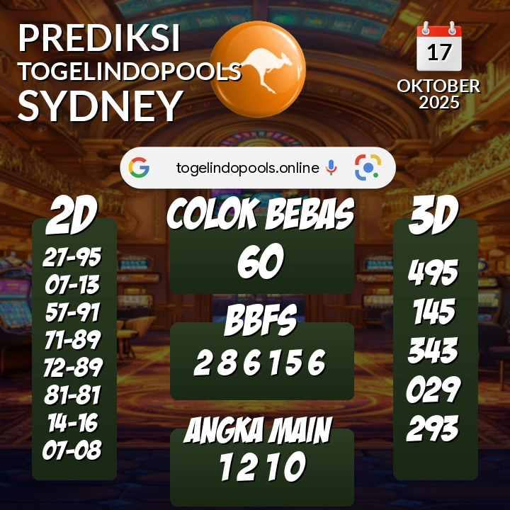 Prediksi togelindopools sydney: Jumat 17 Oktober 2025 Hari Ini (Analisis Data, Manfaat, Risiko, & Tips)