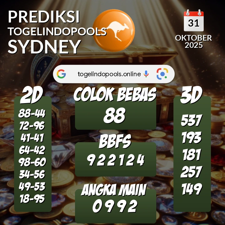 Prediksi togelindopools sydney: Jumat 31 Oktober 2025 Hari Ini (Analisis Data, Manfaat, Risiko, & Tips)