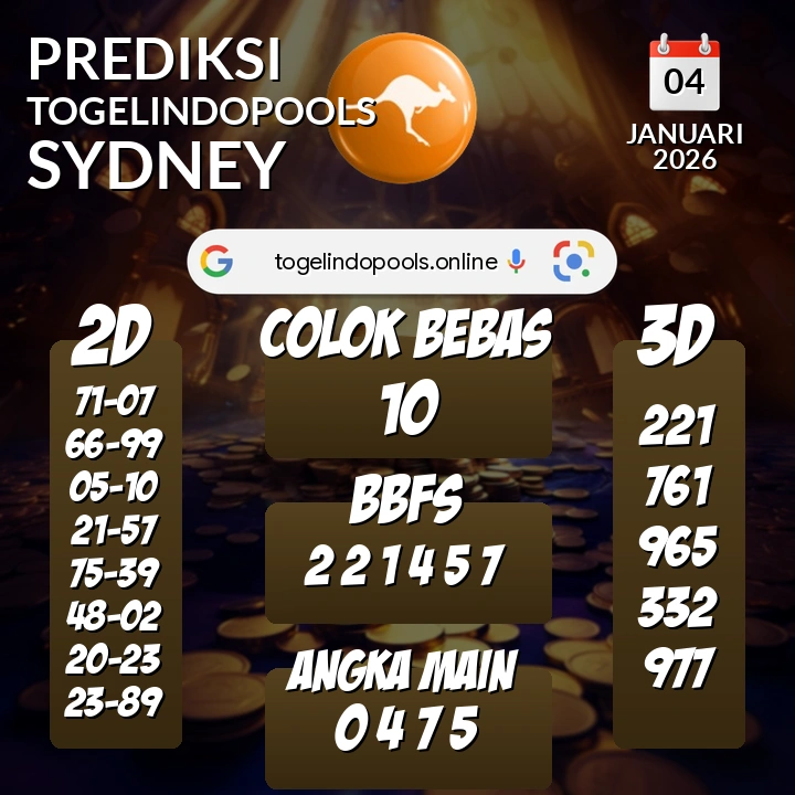 Prediksi togelindopools sydney: Minggu 04 Januari 2026 Hari Ini (Analisis Data, Manfaat, Risiko, & Tips)